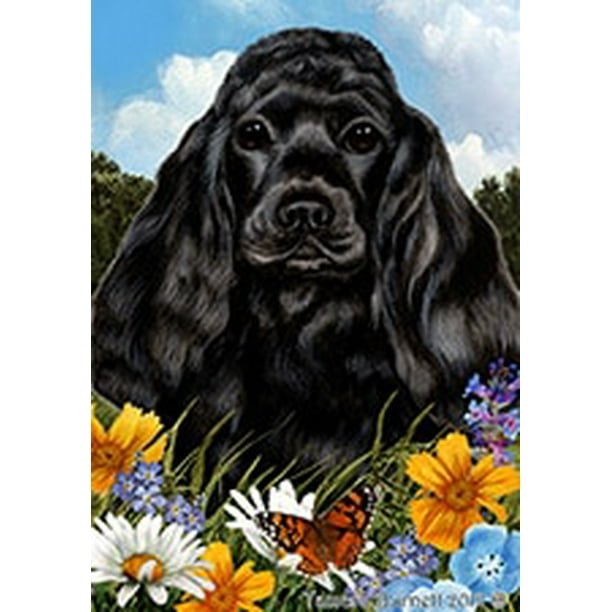 Cocker Spaniel Black Welcome Flowers Decorative Flag Cocker Spaniel Black Welcome Flowers Decorative Flag